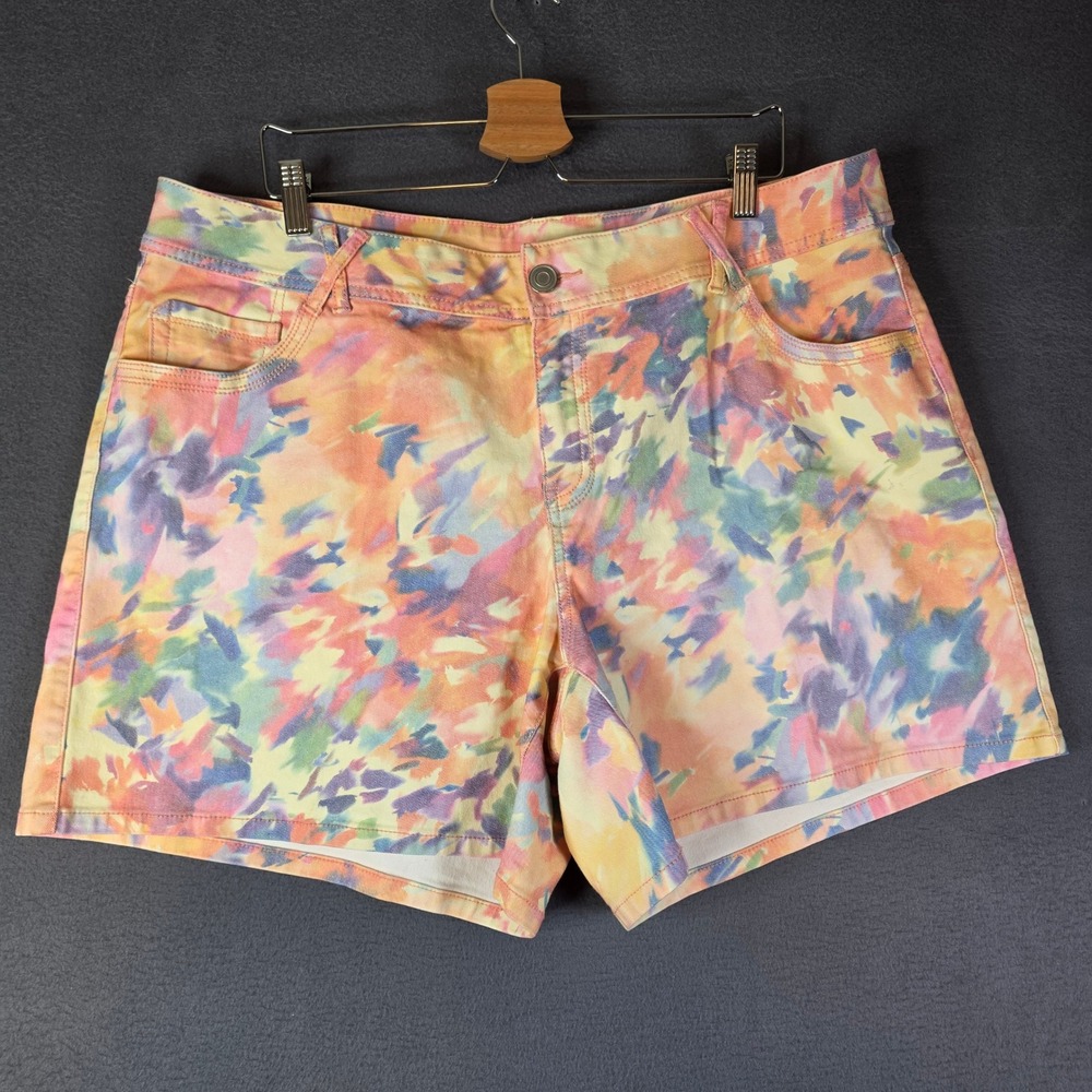 Lane Bryant Denim Shorts Women 20 Multicolor Abstract Tie Dye Mid Rise Stretch